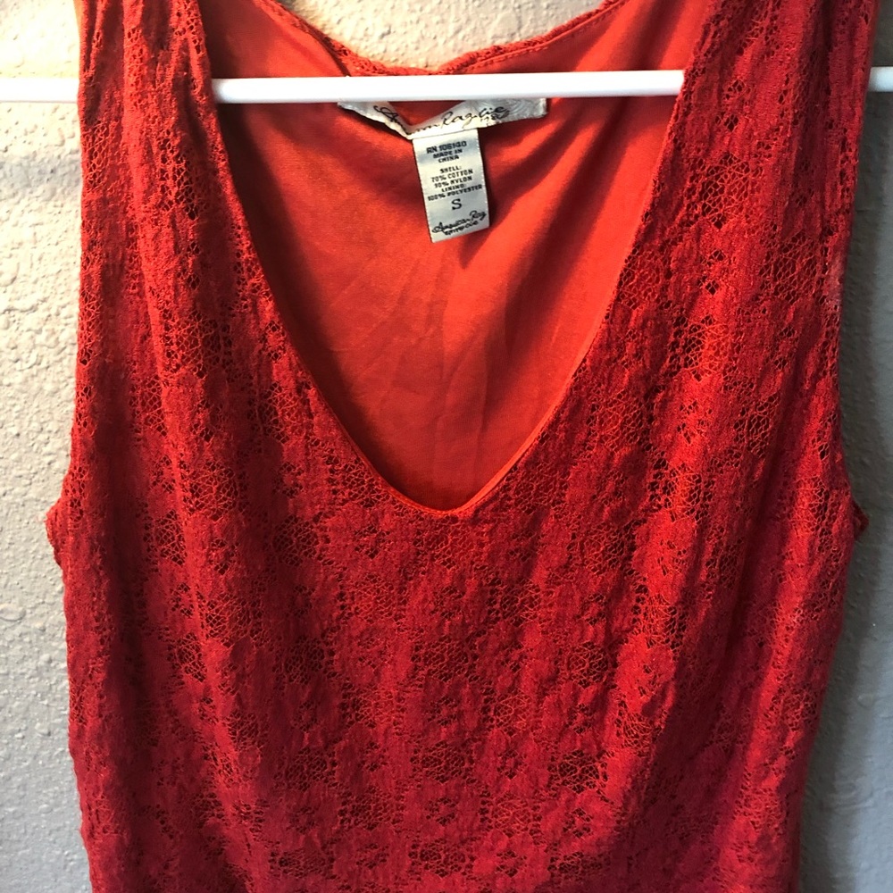 Red Laced Mini Summer Dress With V-Neck Plunge - Picture 5 of 7
